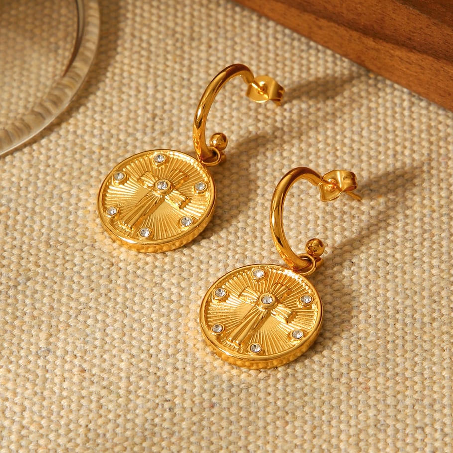 1 Pair Daily Cross Stainless Steel   Gold Color  Zircon Women's Drop Earrings Picture4