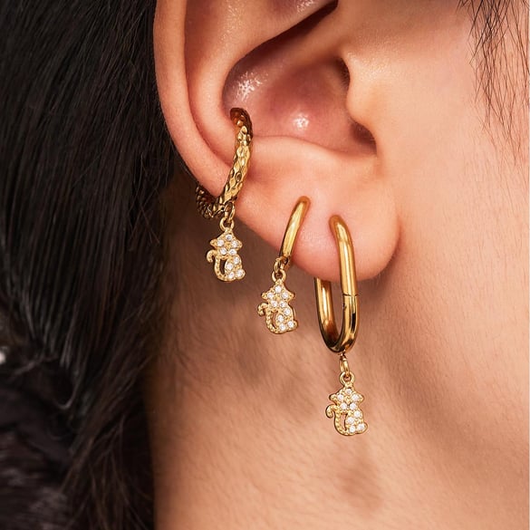 1 Pair Cute Monkey Stainless Steel Gold Color Zircon Women's Drop Earrings 2