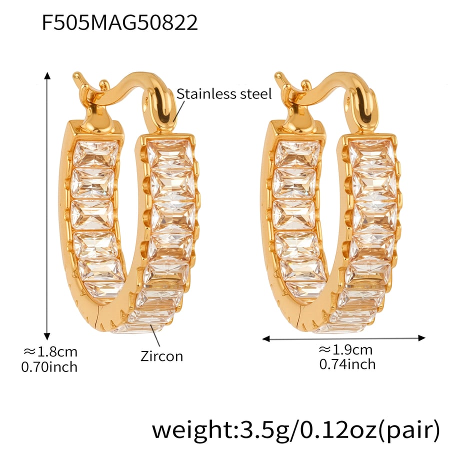 1 Paar luxuriöse Creolen aus Edelstahl mit goldfarbenem Zirkonia für Damen 