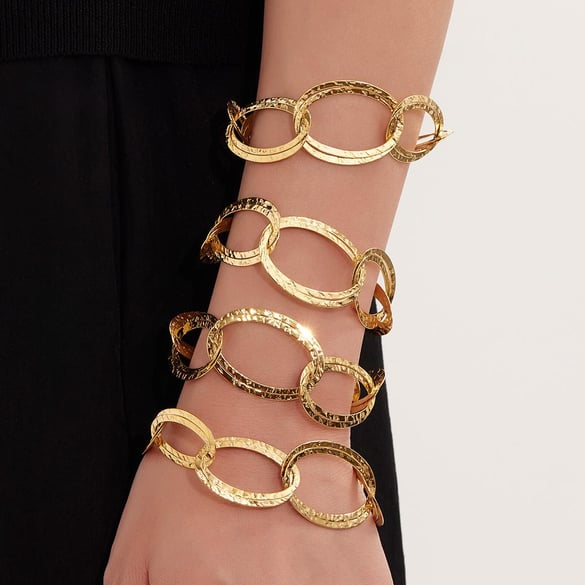 1 Piece Oval Hammer Pattern Stainless Steel Gold Color Women's Chunky Bracelets 2