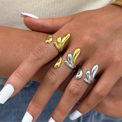 1 Piece Simple Irregular Shape Stainless Steel  Gold Color Woemn's  Statement Rings h5 Picture3