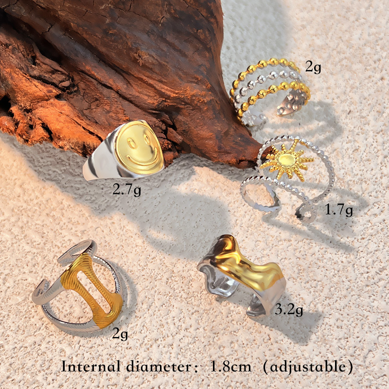 1 Piece Daily Stainless Steel MIxed Color Statement Ring Picture4