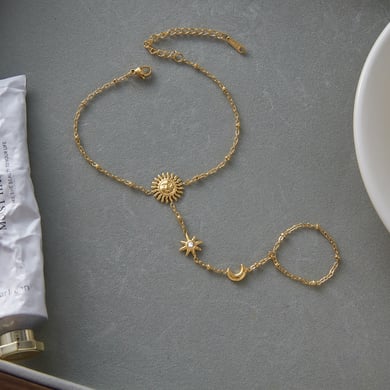 1 Piece Classic Sun&Moon Stainless Steel Gold Color Women's Chain Bracelets h5 Picture6