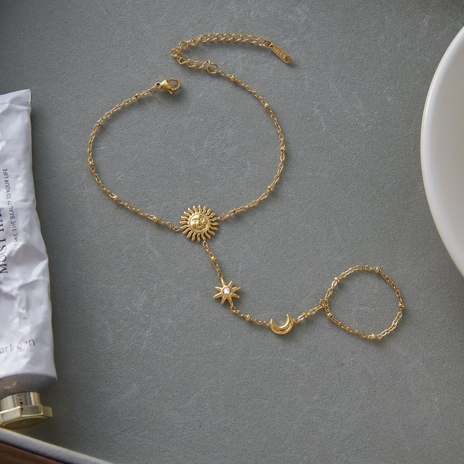 1 Piece Classic Sun&Moon Stainless Steel Gold Color Women's Chain Bracelets Picture6