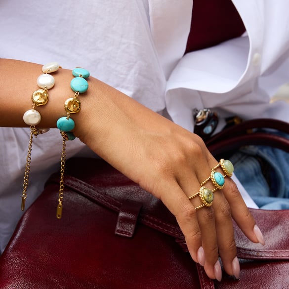 Annular Calaite Beads Stainless Steel Gold Color Women's Jewelry Sets