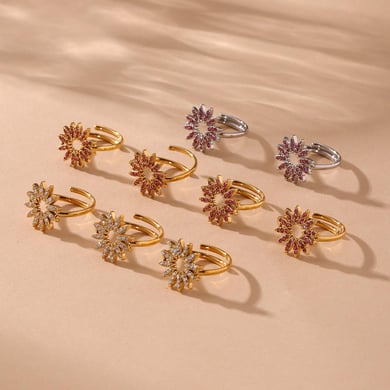 Luxurious Sun Stainless Steel Gold Color Women's Jewelry Sets h5 Picture7