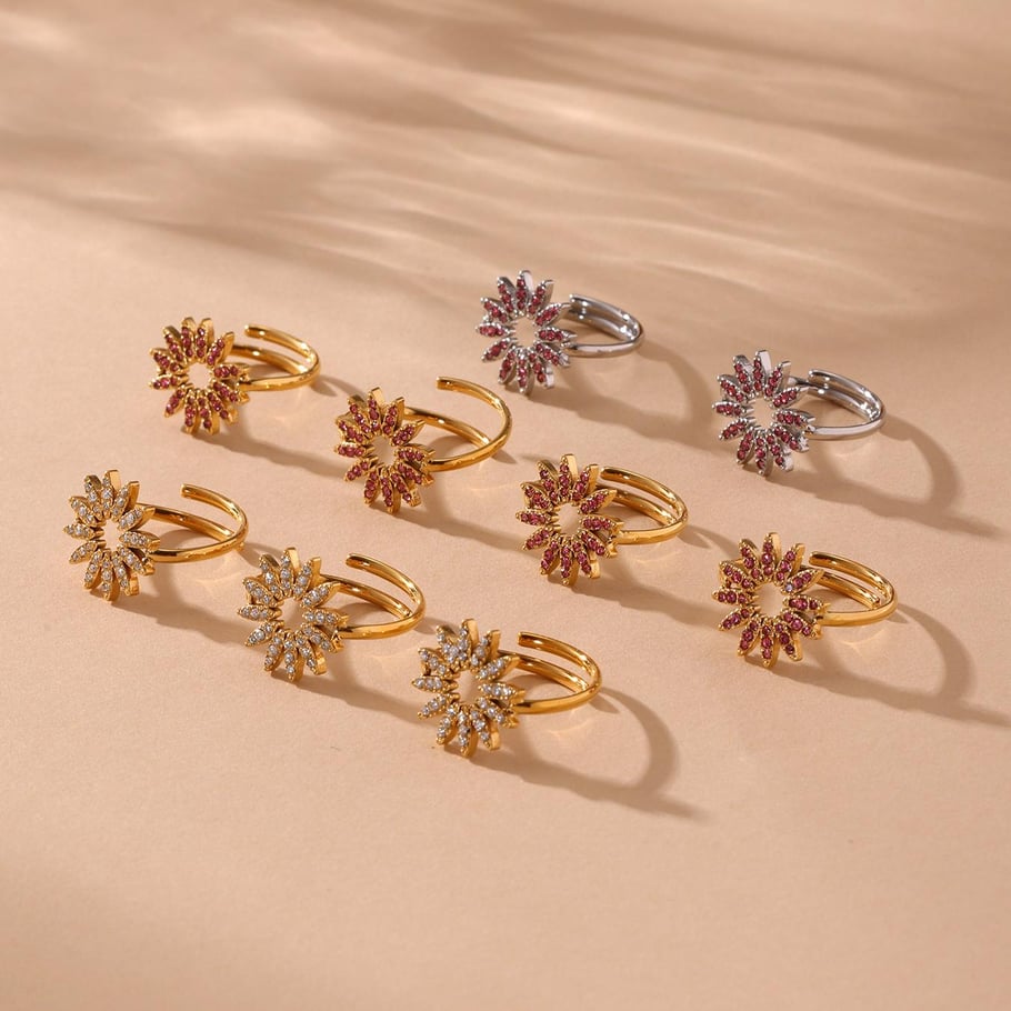 Luxurious Sun Stainless Steel Gold Color Women's Jewelry Sets Picture7
