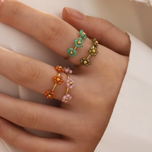 Bague simple en acier inoxydable couleur or pour femme, motif floral