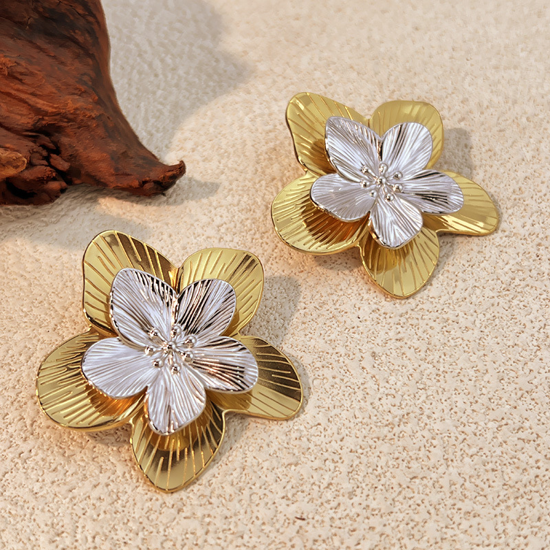 Flower Stainless Steel MIxed Color Earring Set Picture2