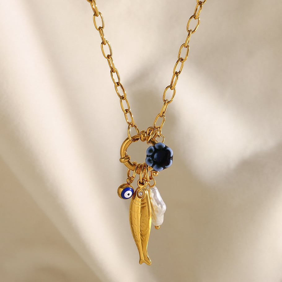 1 Piece Whimsical Fish Stainless Steel Gold Color Women's Pendant Necklaces Picture3