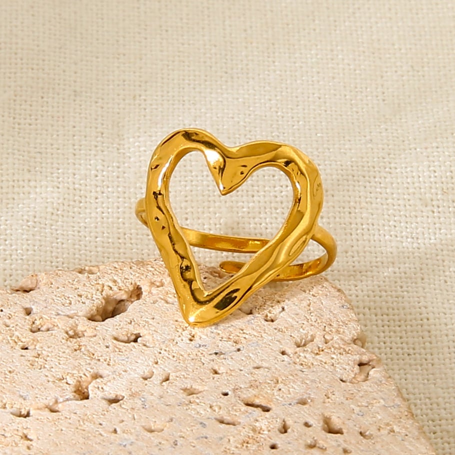 1 Stück romantische einfache Herz Edelstahl Gold Farbe Damen Statement Ringe Bild3