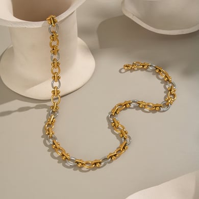 Mixed Gold Color And Silve Stainless Steel Chain Necklace Set h5 Picture4