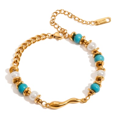 1 Piece Retro Calaite Beads Chain Stainless Steel Gold Color Women's Beaded Bracelets h5 