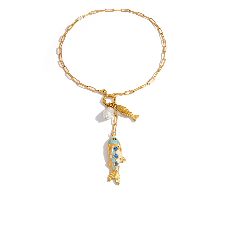 1 Piece Light Luxury and High End Fish Shaped Stainless Steel Women's Pendant Necklaces 