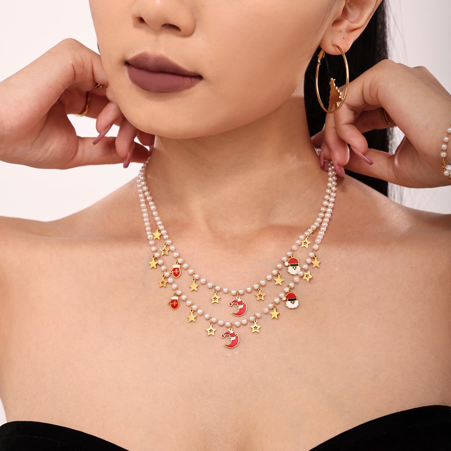 Set di gioielli da donna con conchiglia color oro e guanto di Natale in acciaio inossidabile Immagine4