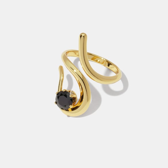 Anello con pietra preziosa color oro in acciaio inossidabile con zircone di forma irregolare da 1 pezzo 2