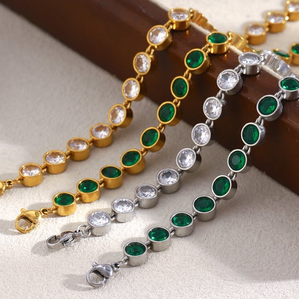 Bracelet chaîne classique luxueux en acier inoxydable et zircon pour femme, 1 pièce 2