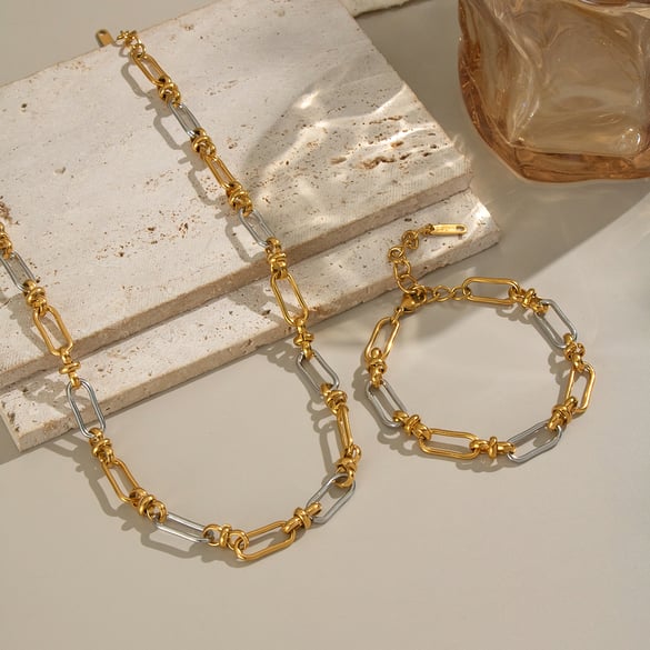 Mixed Gold Color And Silve Stainless Steel Necklace Set 2