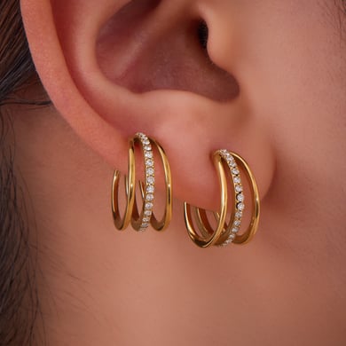 1 paar Twist Circle roestvrij staal goudkleurige zirkonia oormanchetten voor dames h5 Afbeelding3