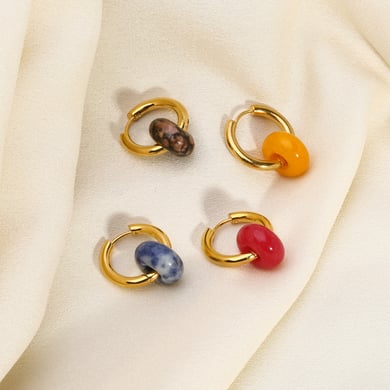 1 Pair Vintage Circle Stainless Steel Gold Color Natural Stone Women's Drop Earrings h5 Picture4