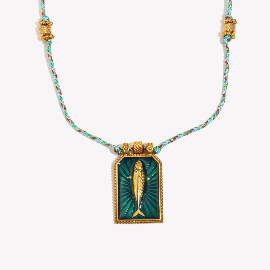 1 Piece Classic Fish Tarot Stainless Steel Gold Color Women's Pendant Necklaces 