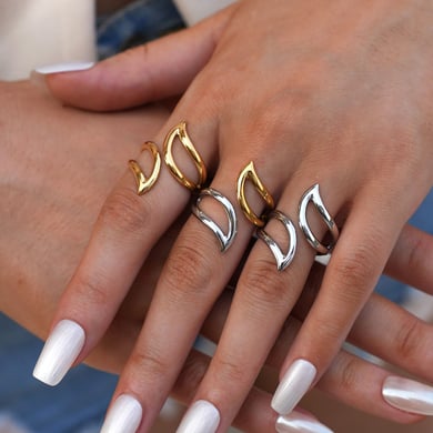 Anillos llamativos de acero inoxidable para mujer, de 1 pieza, con forma irregular y simple. h5 Imagen4