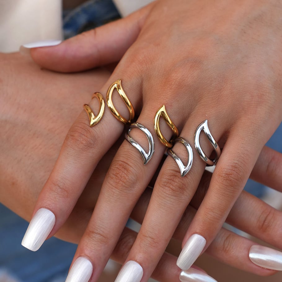 Anillos llamativos de acero inoxidable para mujer, de 1 pieza, con forma irregular y simple. Imagen4