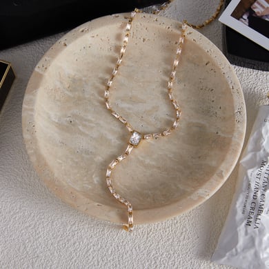 1 Piece Exquisite Rectangle Stainless Steel Gold Color Zircon Women's Pendant Necklaces h5 Picture6