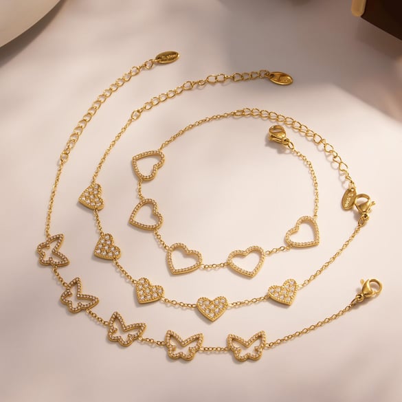 1 Piece Luxurious Butterfly Stainless Steel Gold Color Zircon Women's Chain Bracelets