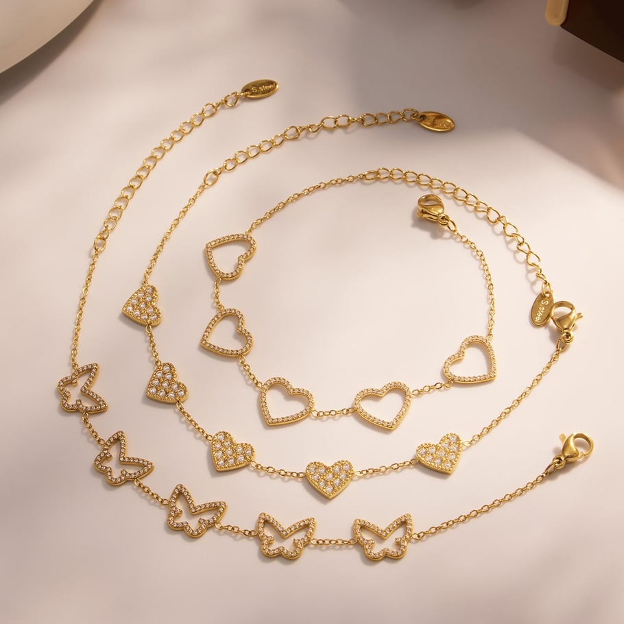 1 Piece Luxurious Butterfly Stainless Steel Gold Color Zircon Women's Chain Bracelets Picture2