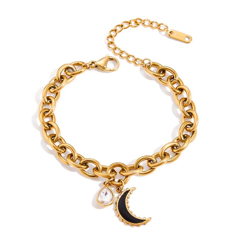 1 Piece Classic Moon Stainless Steel Gold Color Women's Charm Bracelets 