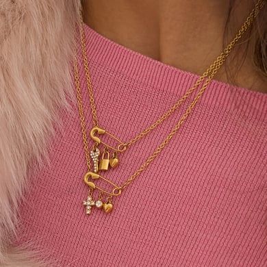 1 pezzo di collane con ciondolo romantico a forma di graffetta in acciaio inossidabile color oro da donna h5 Immagine3