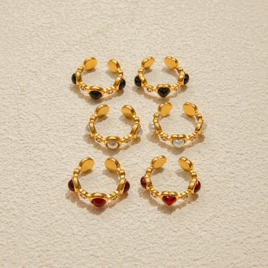1 Piece Romantic Heart Stainless Steel Gold Color Statement Rings h5 Picture2