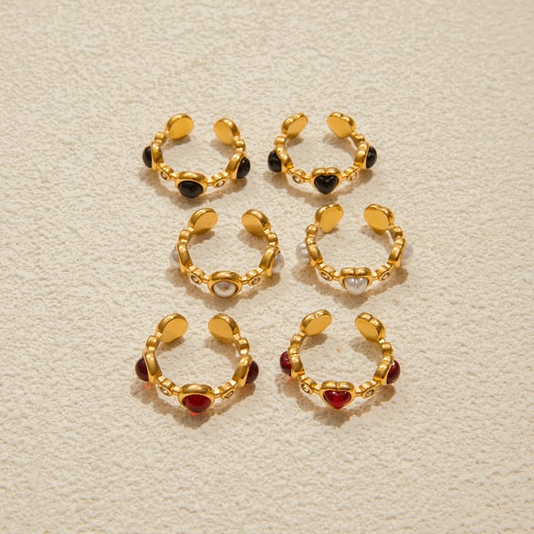 1 Piece Romantic Heart Stainless Steel Gold Color Statement Rings