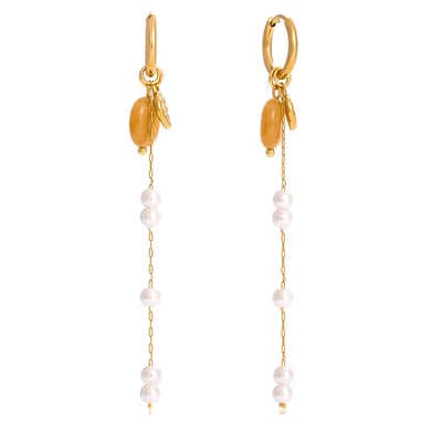 1 paio di orecchini pendenti da donna in acciaio inossidabile color oro con nappa in pietra naturale h5 