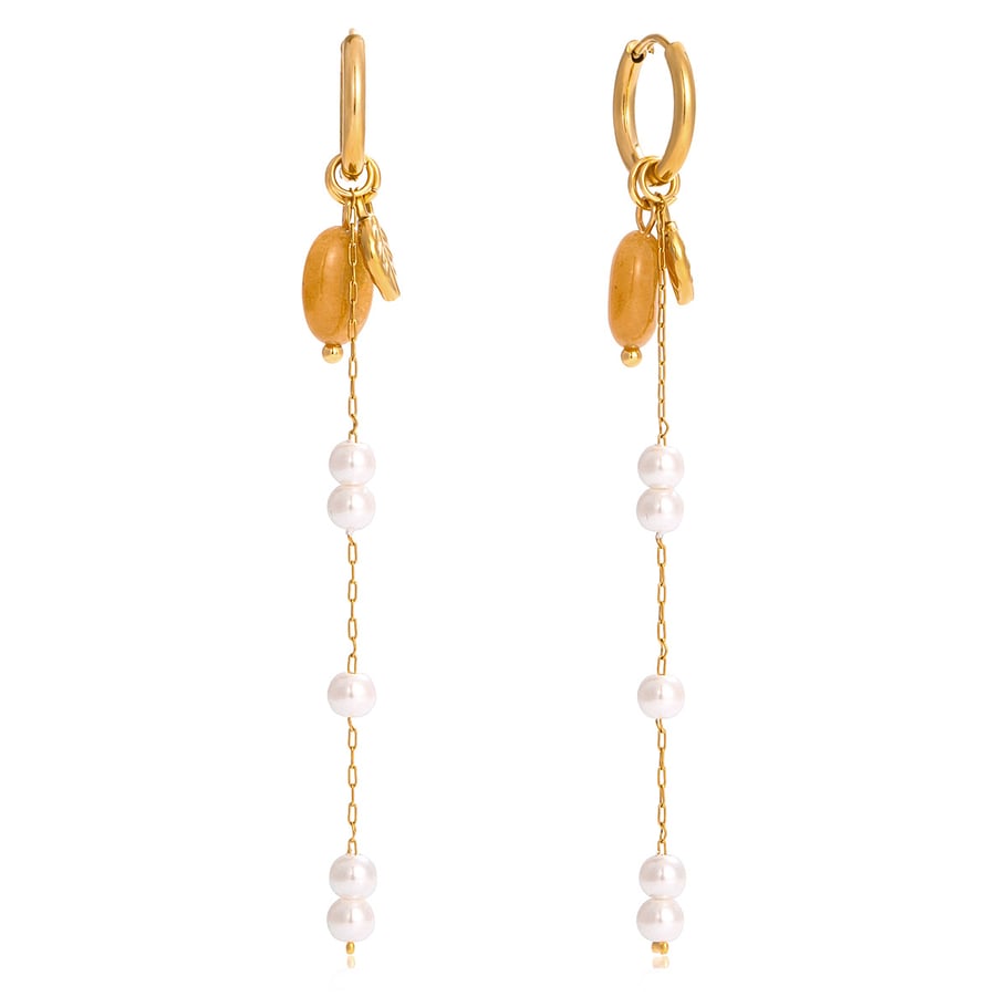 1 paio di orecchini pendenti da donna in acciaio inossidabile color oro con nappa in pietra naturale 