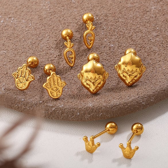 1 paio di orecchini a bottone in acciaio inossidabile color oro