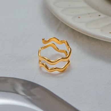 1 Piece Simple Curve Stainless Steel Gold Color Minimalist Rings h5 Picture8