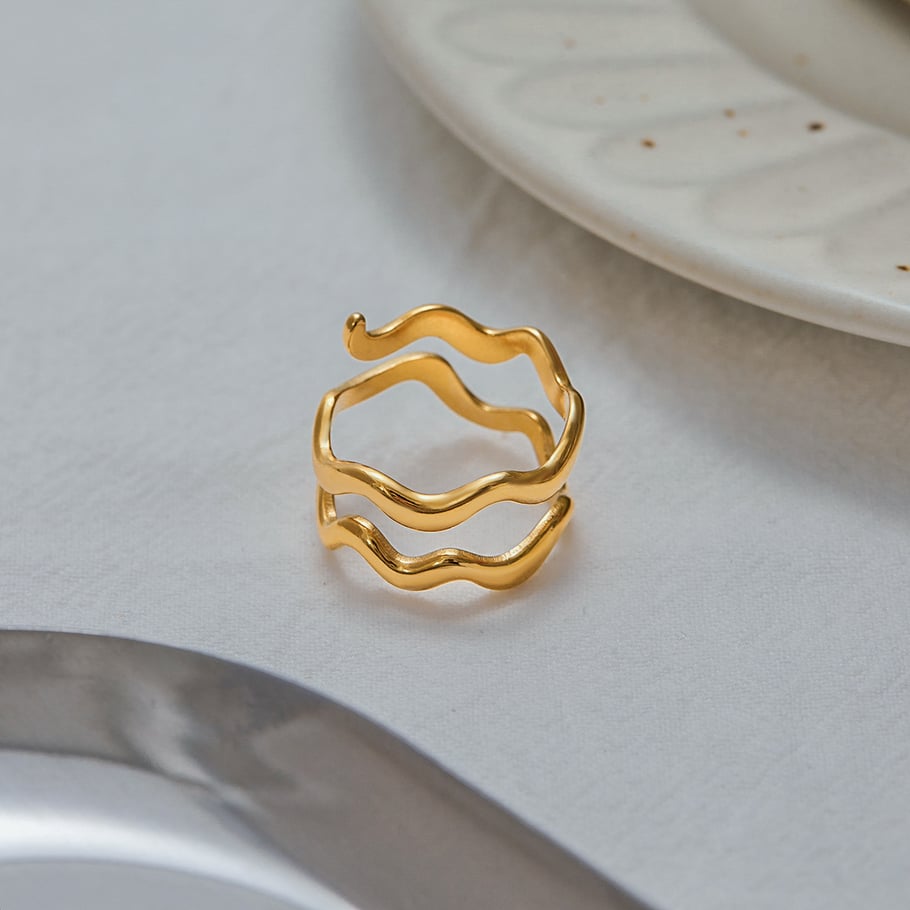 1 Piece Simple Curve Stainless Steel Gold Color Minimalist Rings Picture8