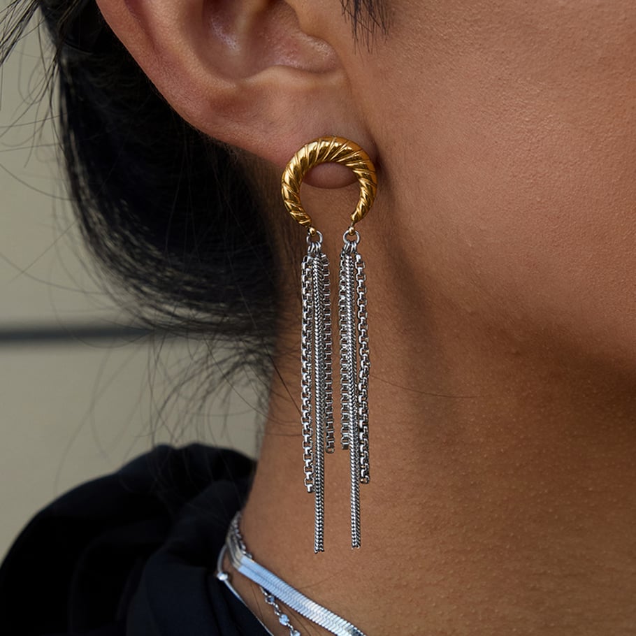 1 Pair Casual Tassel Moon Stainless Steel Gold Color Women's Dangle Earrings h5Picture4