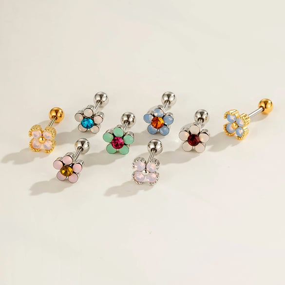 1 Piece Flower Copper Zircon Piercing Earring 2