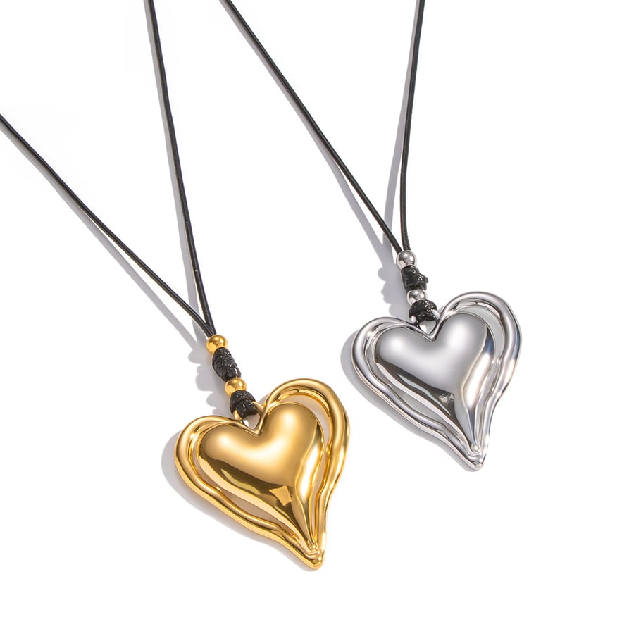 Collana con ciondolo a forma di cuore in acciaio inossidabile color oro, 1 pezzo Immagine6