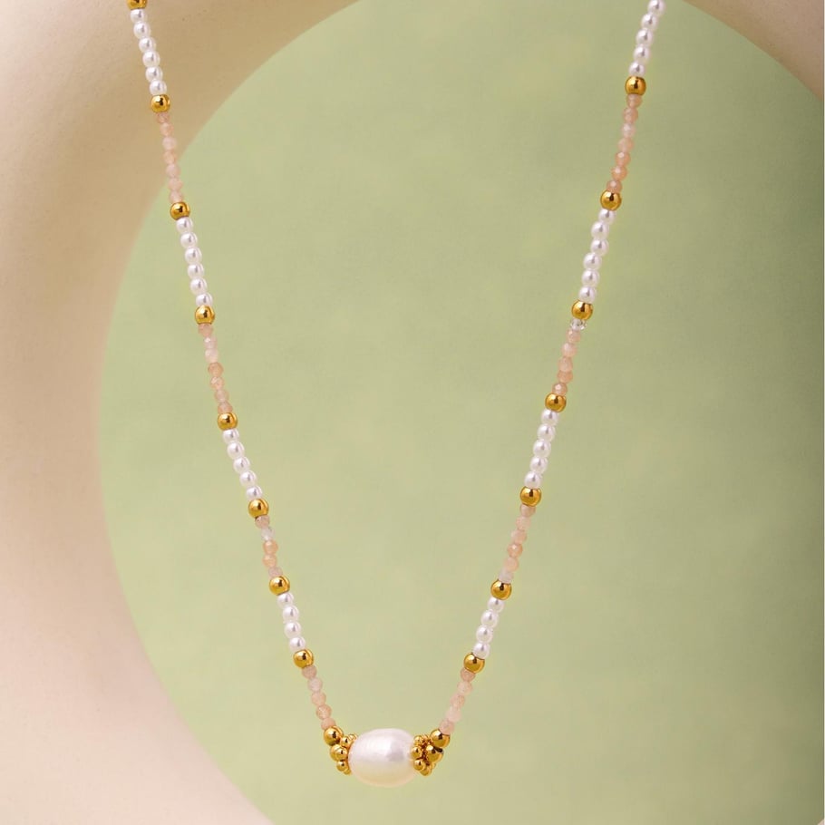 1 pezzo di collana classica in acciaio inossidabile color oro con pietra naturale da donna Immagine5