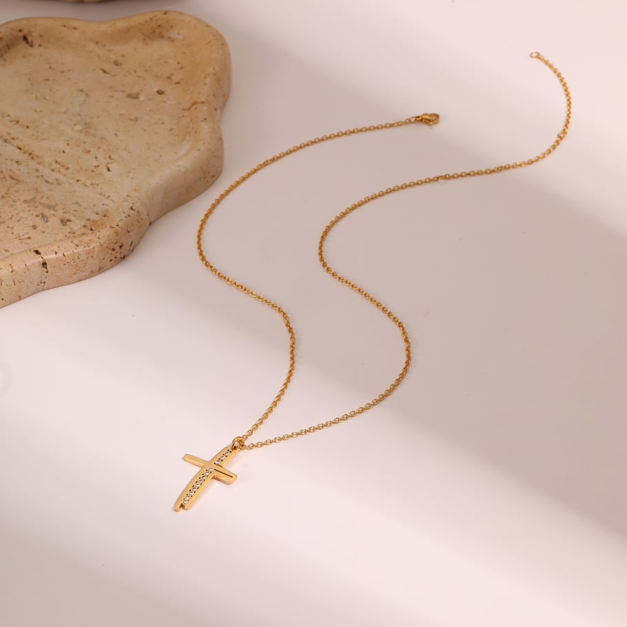 1 stuk eenvoudige kruisvormige roestvrijstalen damesketting met hanger Afbeelding2