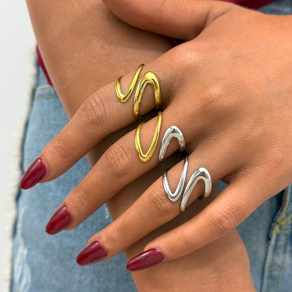 1 Stück Retro Unregelmäßige Form Edelstahl Gold Farbe Damen Statement Ringe
