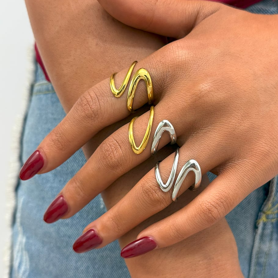 1 Stück Retro Unregelmäßige Form Edelstahl Gold Farbe Damen Statement Ringe Bild3