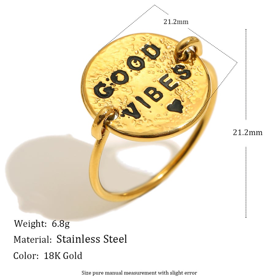 1 Piece Daily Good Vibes Stainless Steel Gold Color Statement Rings Picture6