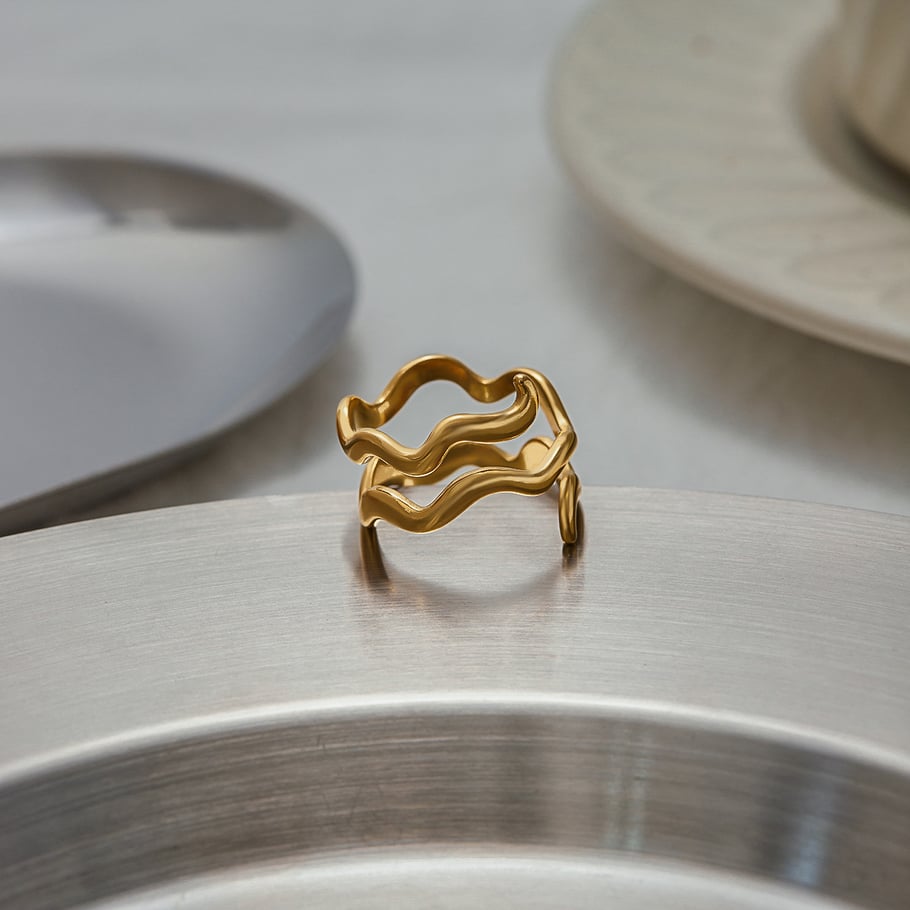 1 Piece Simple Curve Stainless Steel Gold Color Minimalist Rings Picture7