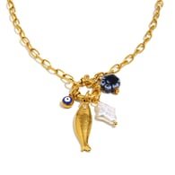Small O-Shaped Chain Spring Buckle Fish Pendant Necklace - Gold 