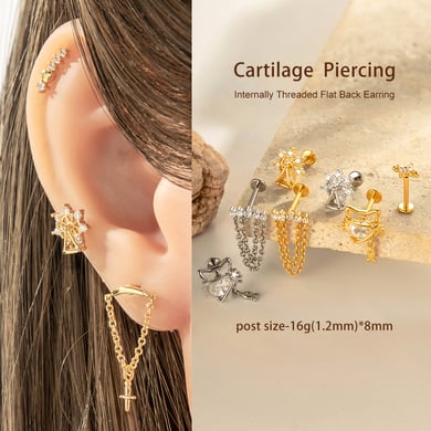 1 Parça Fiyonk Düğüm Bakır Altın Rengi Zirkonyum Piercing Küpe h5 Resim4